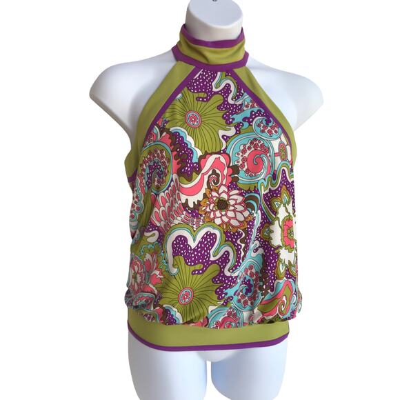 Nicole Miller Retro Glam Psychedelic Multi Color Sleeveless Blouse M - Picture 9 of 9